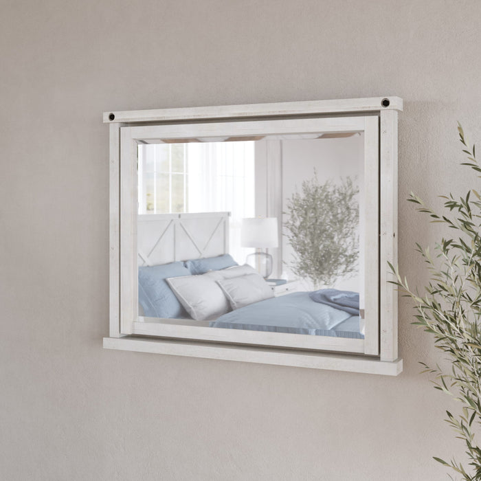 Modus Furniture Yosemite Solid Wood Mirror in Rustic White 655450371769 7YKJ83 Image 1