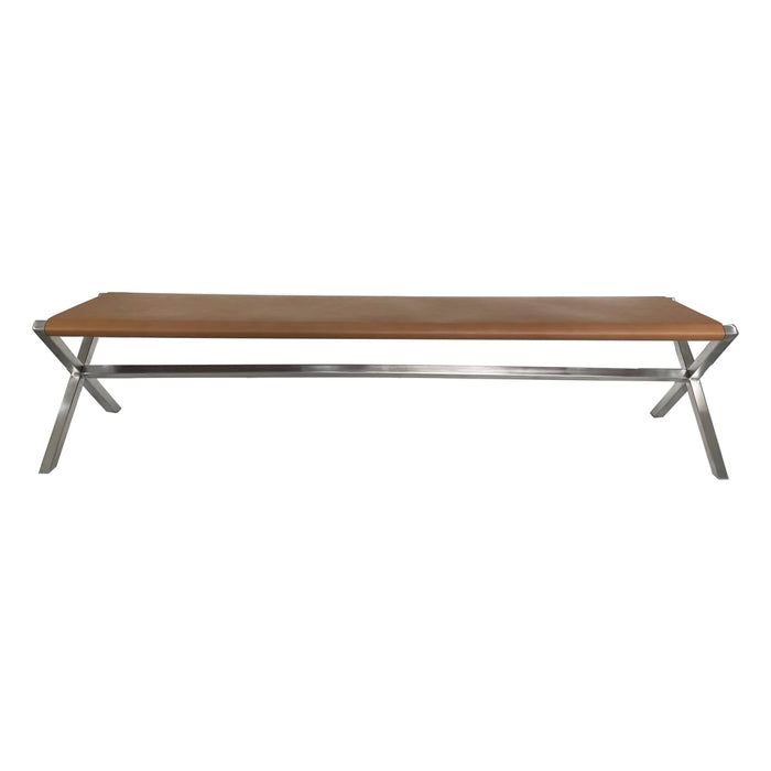 Modus Furniture One Modern Coastal Director's Style Leather Dining Bench in Cognac and Brushed Stainless Steel 655450404337 JVHH65 Main Image