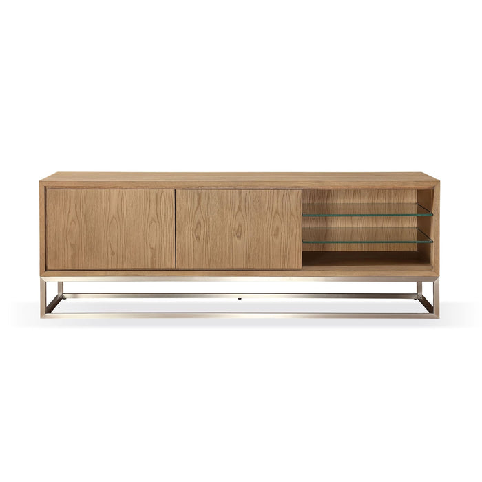 Modus Furniture One Coastal Modern 74 inch TV Console in Brushed Stainless Steel and Bisque 655450404719 JVLH263 Main Image