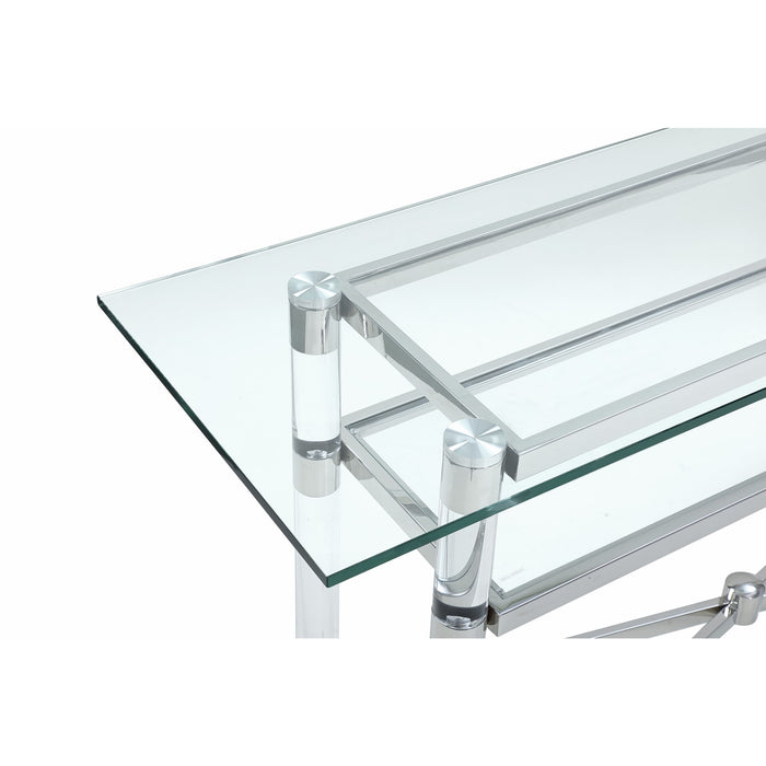 Modus Furniture Marilyn Glass Top Dining Server in Polished Stainless Steel and Clear Acrylic 655450381249 4RV279 Image 1