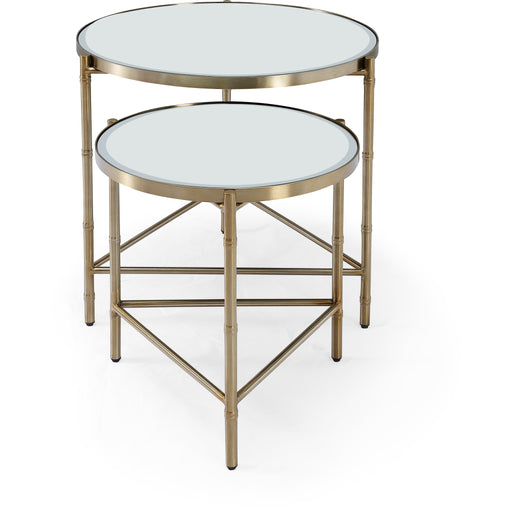 Modus Furniture Cedric Round Nesting End Table Set in Ultra Clear Glass and Gold Brushed Stainless Steel 655450489754 5UPA22Z2 Main Image