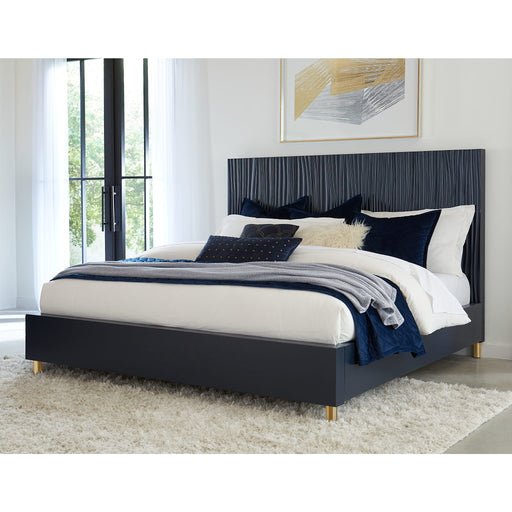 Modus Furniture Argento Wave-Patterned Bed in Navy Blue and Burnished Brass  9DKBH  Main Image