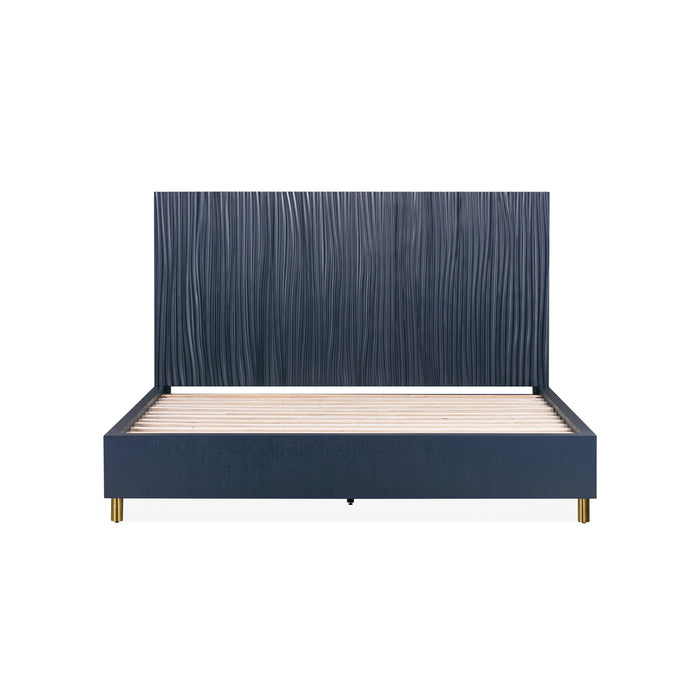 Modus Furniture Argento Wave-Patterned Bed in Navy Blue and Burnished Brass  9DKBH  Image 8