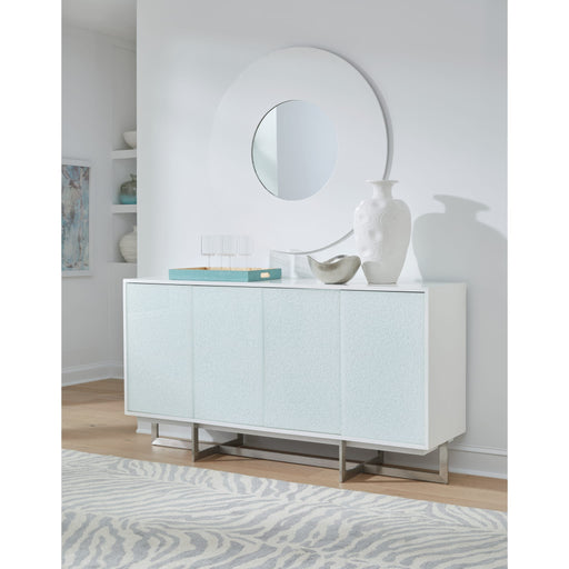 Modus Furniture Eliza Cracked Glass Sideboard in Brushed Stainless in White and Brushed Stainless Steel 655450349966 5WT778 Main Image