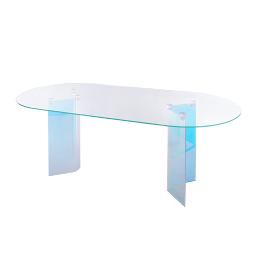 Modus Furniture Fomo Double Pedestal Oval Dining Table in Iridescent Glass and Acrylic 655450467943 SWWU61 Image 1