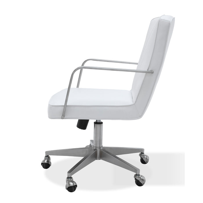 Modus Furniture One Metal Frame Home Office Chair in Brushed Stainless Steel and White Leather 655450404290 JVA417 Main Image