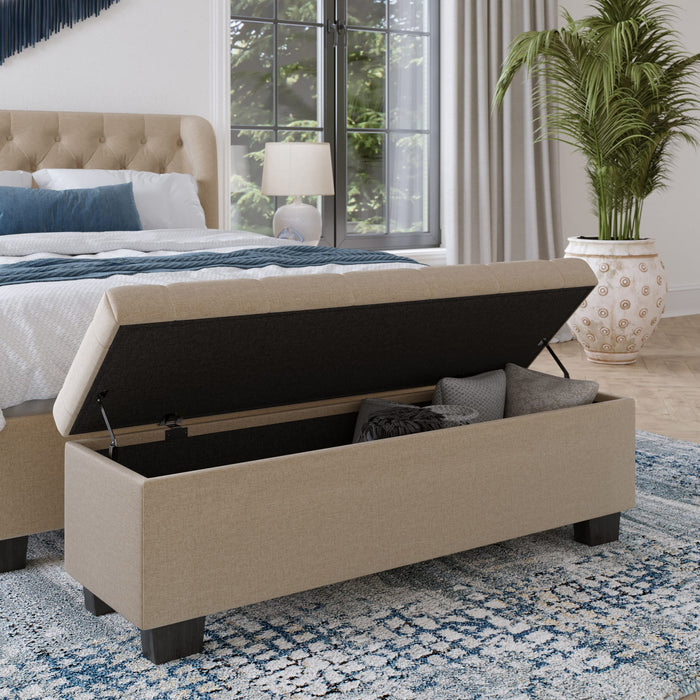 Modus Furniture Levi Tufted Storage Bench in Toast Linen 655450381980 3ZL78846 Image 1