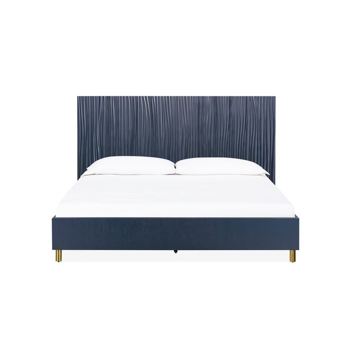 Modus Furniture Argento Wave-Patterned Bed in Navy Blue and Burnished Brass  9DKBH  Image 5