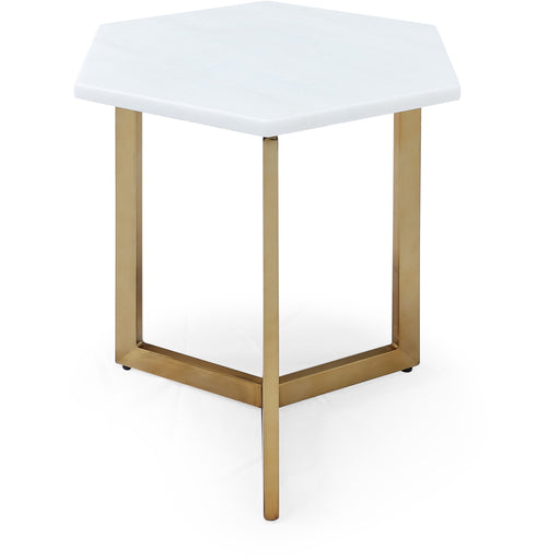 Modus Furniture Eliza Hexagonal End Table in White Marble and Gold Brushed Stainless Steel  655450489761 5WHJ22 Main Image