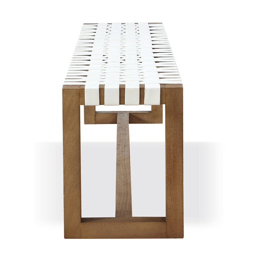 Modus Furniture One Woven Leather and Solid Wood Dining Bench in White and Bisque 655450404573 JVLH71W Image 1