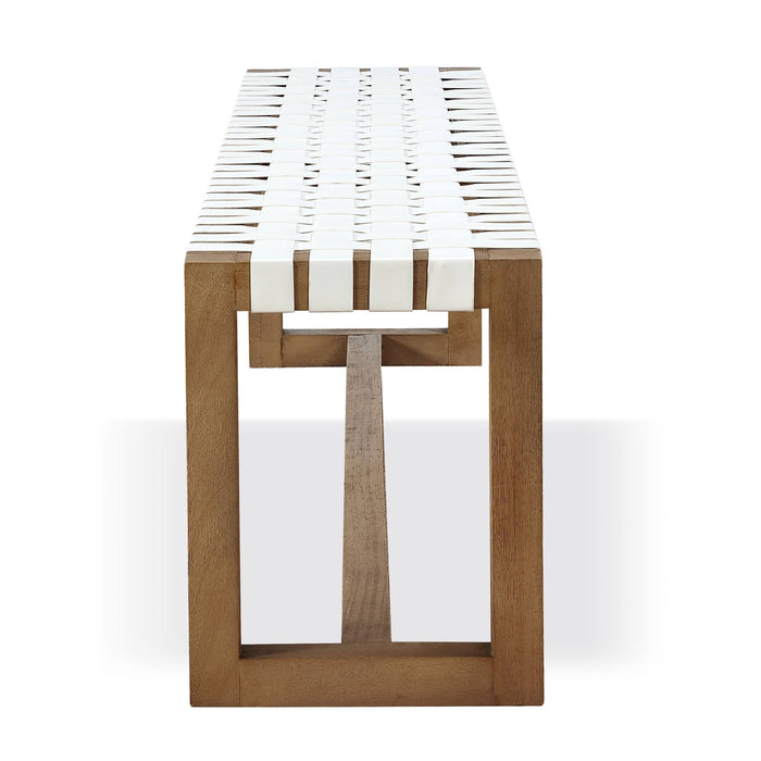 Modus Furniture One Woven Leather and Solid Wood Dining Bench in White and Bisque 655450404573 JVLH71W Image 1