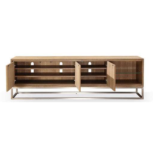 Modus Furniture One Coastal Modern 84 inch TV Console in Brushed Stainless Steel and Bisque 655450404726 JVLH263L Image 1