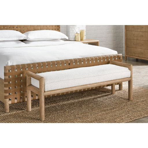 Modus Furniture Dorsey Boucle Upholstered Wooden Bench in Granola and Ricotta 655450421464 NSPV88 Main Image