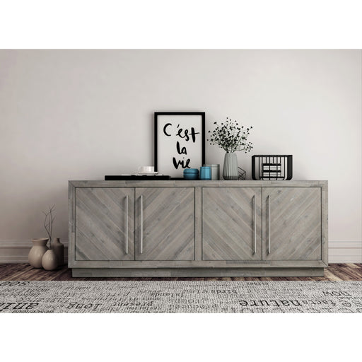 Modus Furniture Alexandrda Solid Wood 74 inch Media Console in Rustic Latte 655450282805 5RS32627 Main Image