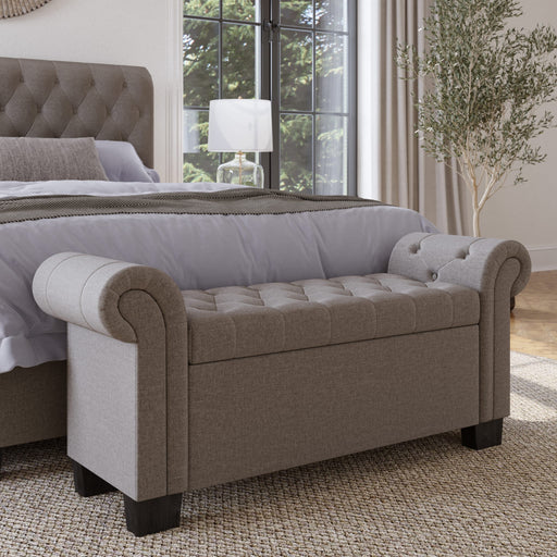 Modus Furniture Royal Rolled Arm Storage Bench in Dolphin Linen 655450382000 3ZH38811 Image 1